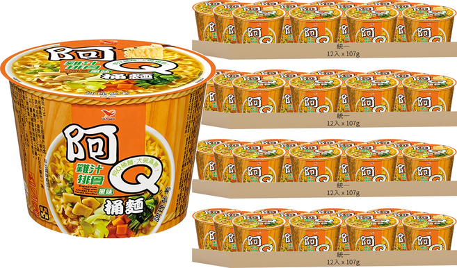 統一 阿Q桶麵 雞汁排骨風味麵 107g, 48入