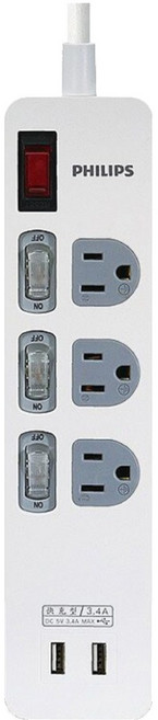 PHILIPS 飛利浦 96 usb快充3.4a 4開3座延長線, 1.8m, 白色, 1個