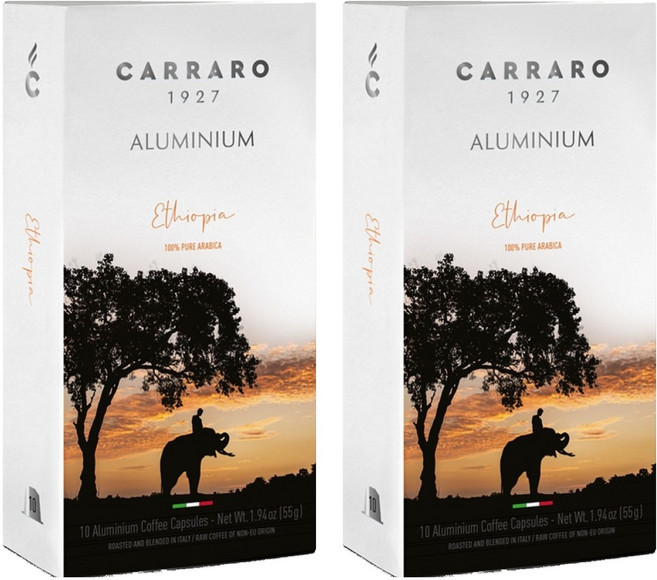 CARRARO 衣索比亞 ETHIOPIA 咖啡膠囊 適用Nespresso Original 膠囊咖啡機, 5.5g, 10個, 2盒