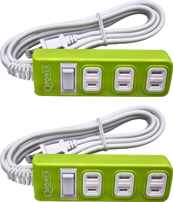 Tyson 太順電業 QPOWER 太超值 2孔1開4插延長線插座 TS-214B, 1.8m, 萊姆色, 2條
