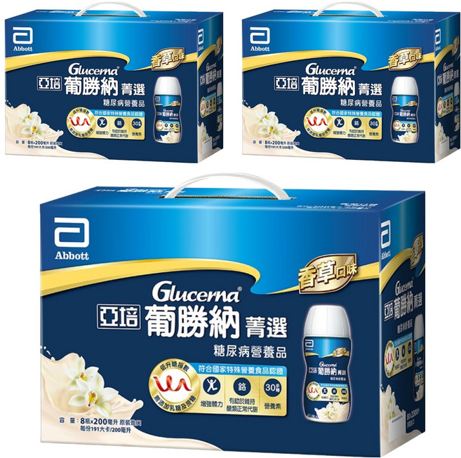 Abbott 亞培 Glucerna 葡勝納 SR糖尿病營養品 菁選禮盒 香草口味 8瓶, 200ml, 3盒