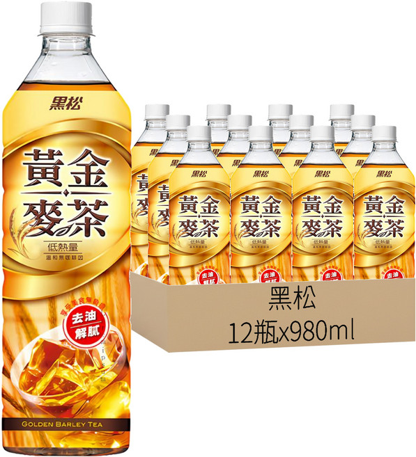 黑松 黃金麥茶, 980ml, 12瓶