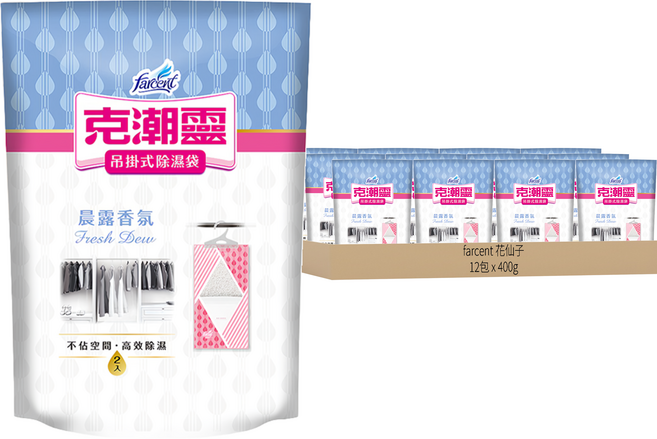 farcent 花仙子 克潮靈 吊掛除濕袋 晨露香氛 2入, 12包