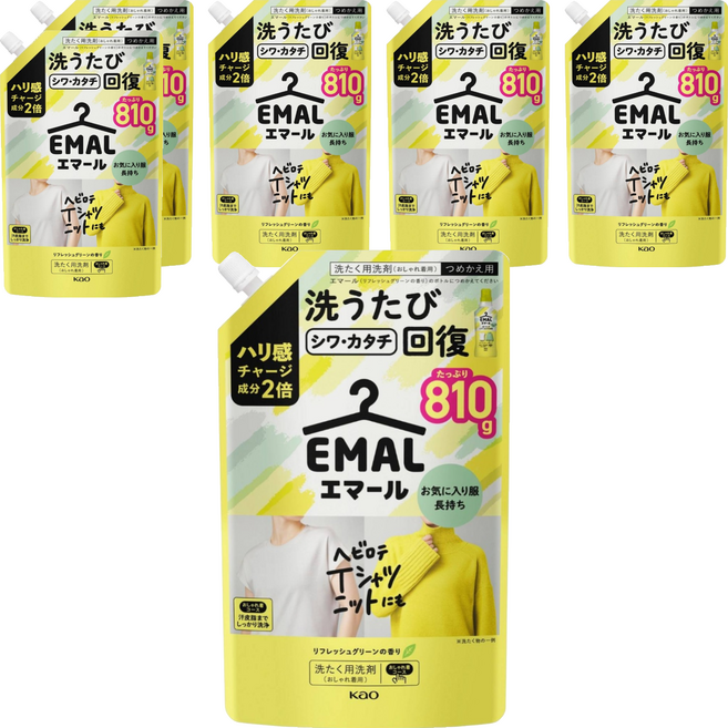 Kao 花王 EMAL 精致洗 護色防縮洗衣精補充包 清新綠香, 810ml, 1入, 6包