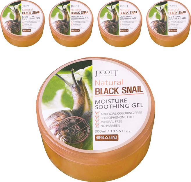 JIGOTT Natural BLACK SNAIL MOISTURE SOOTHING GEL 蝸牛修護保濕凝膠, 300ml, 5個