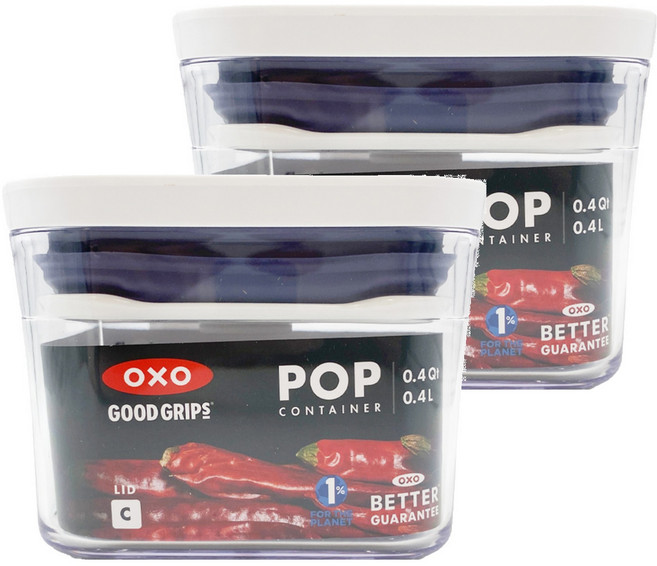 OXO POP 正方按壓保鮮盒, 容器 + 蓋子, 2個