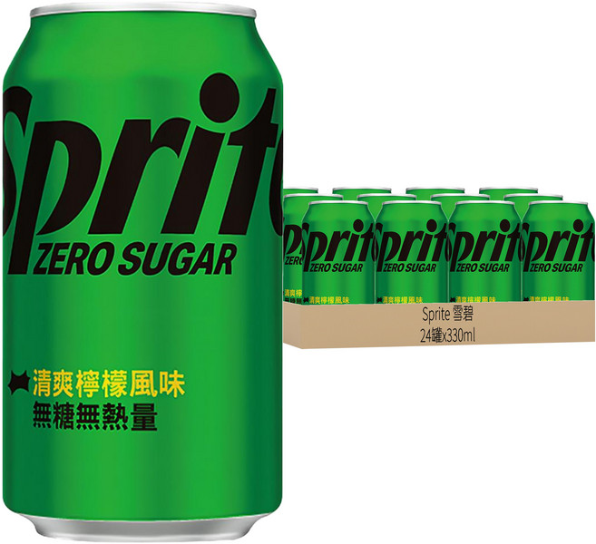 Sprite 雪碧 ZERO SUGAR 無糖零卡 易開罐, 330ml, 24罐