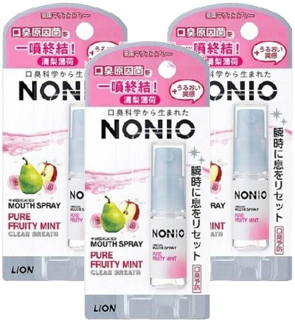 LION 獅王 NONIO 終結口氣淨涼噴劑 清梨薄荷 5ml 口腔噴霧, 3罐