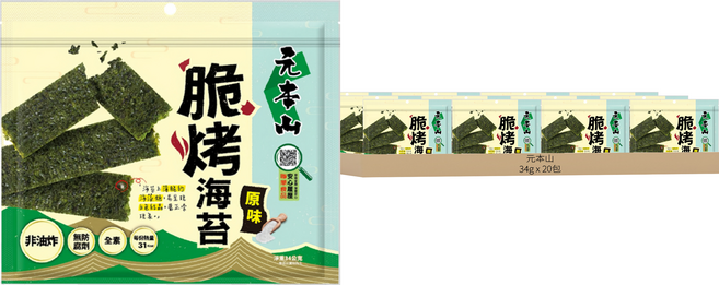 元本山 脆烤海苔 原味, 34g, 20包