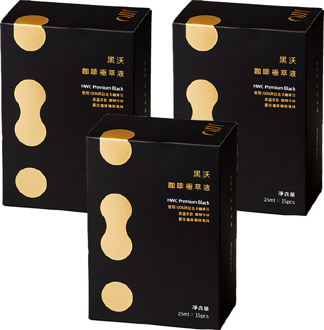 HWC 黑沃咖啡極萃液 15條 25ml 方便攜帶即飲黑咖啡, 15包, 3盒