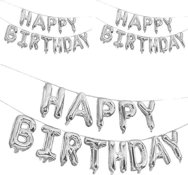 生活King 可懸掛生日快樂字母氣球 HAPPY BIRTHDAY, 銀色, 3組