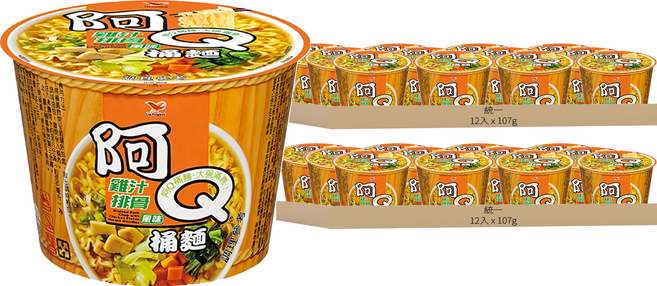 統一 阿Q桶麵 雞汁排骨風味麵 107g, 24入