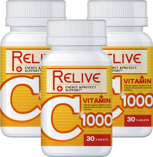 RELIVE 維生素C1000口嚼錠, 1.5g, 30顆, 3罐