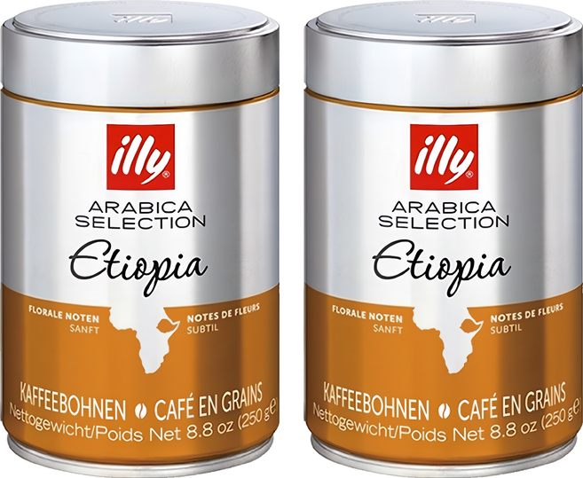 Illy 意利咖啡 衣索比亞 Ethiopia 單品咖啡豆 全豆 無研磨 義大利原裝進口 專利氮氣加壓包裝技術鎖著香氣 100%阿拉比卡咖啡豆, 250g, 2罐
