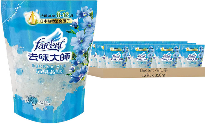 farcent 花仙子 去味大師 消臭晶球補充包 潔淨亞麻, 12包, 350ml