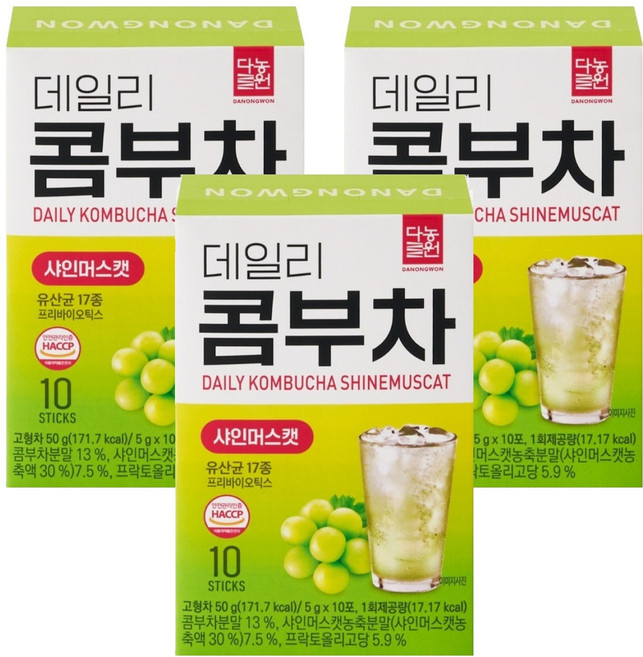 Danongwon 乳酸菌康普茶 麝香葡萄, 3盒, 10包, 5g