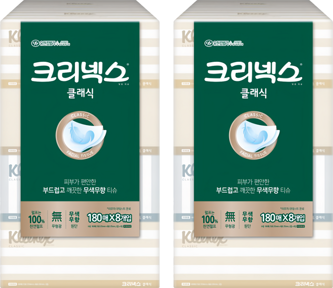 Kleenex 經典盒裝面紙 2層, 8盒, 2袋