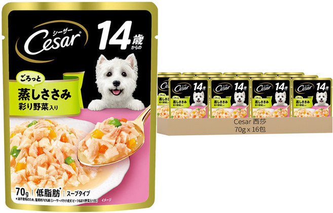 Cesar 西莎 成犬 蒸鮮包, 特細切雞肉 + 蔬菜, 70g, 16包