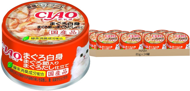 INABA 旨定貓罐 A-87, 白身鮪魚 + 鮪魚片 + 鮪魚高湯口味, 85g, 24罐