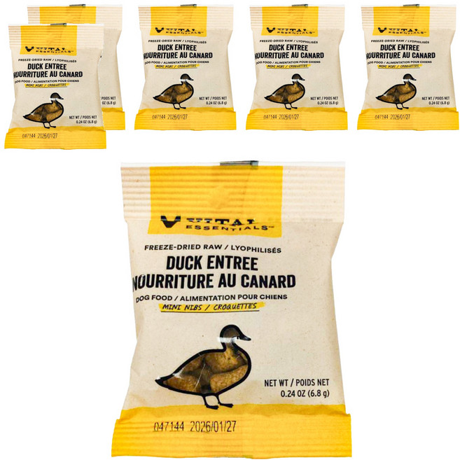 VITAL ESSENTIALS VE唯一 凍乾鮮肉犬用生食餐 試吃包 0.24oz, 鴨肉小顆粒, 6.8g, 6包