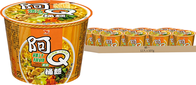 統一 阿Q桶麵 雞汁排骨風味麵 107g, 12入
