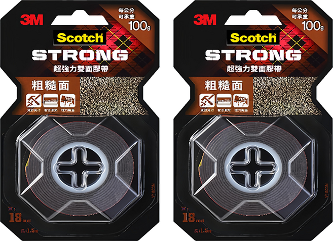 3M Scotch 超強力雙面膠帶 粗糙面 V1803N 18mm x 1.5m, 紅色, 2捲