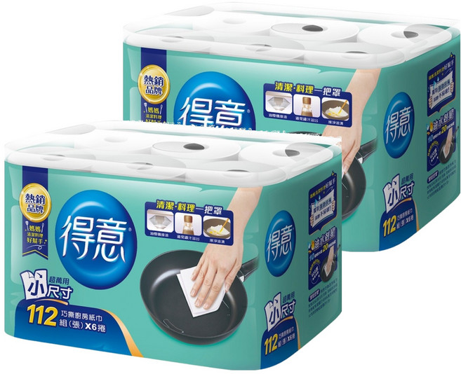 得意 金得意系列 巧撕廚房紙巾 112張, 6捲, 2袋