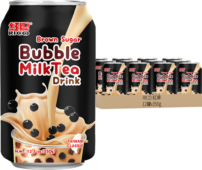 RICO 紅牌 珍奶 療癒系 黑糖撞奶, 350g, 12罐