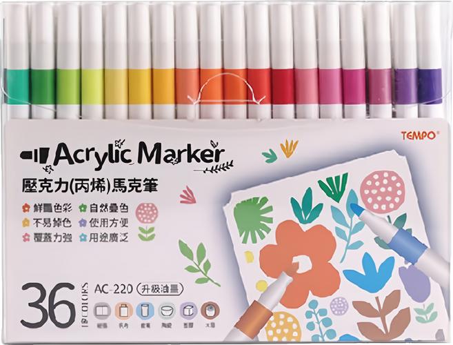 TEMPO 節奏牌 節奏壓克力(丙烯)馬克筆 AC-220, 36色, 1盒