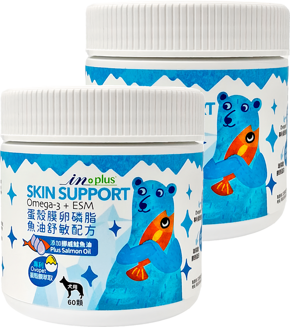 in plus 贏 蛋殼膜卵磷脂 魚油舒敏配方 犬用, 60顆, 皮膚/毛髮, 2罐