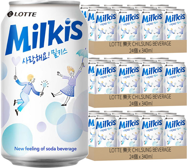LOTTE 樂天 Milkis CHILSUNG BEVERAGE 優格風味碳酸飲, 340ml, 72罐