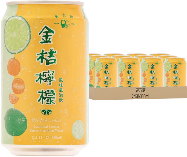 東方飲 金桔檸檬風味氣泡飲, 330ml, 24罐