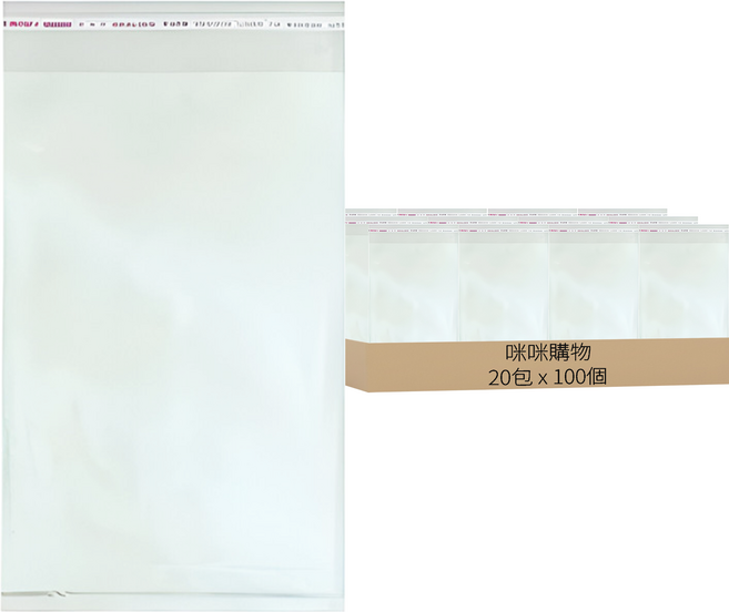 咪咪購物 OPP自黏袋 平刀, 8 x 12cm, 100個, 20包