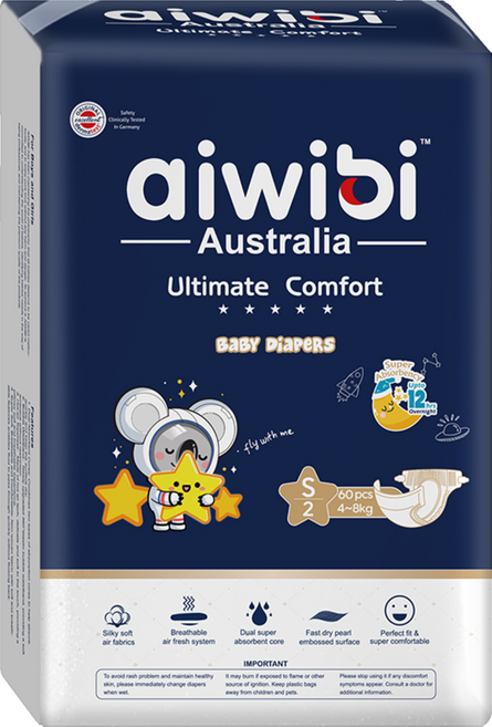 aiwibi 愛薇彼 夜用甄柔瞬吸 黏貼型尿布 4~8kg, S, 60片