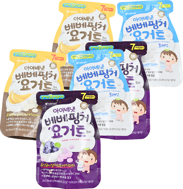 韓國 ivenet 優格豆豆餅 7個月以上 3包, 香蕉 + 原味 + 藍莓, 60g, 2組