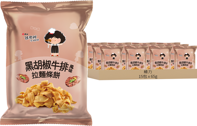 維力 張君雅小妹妹 黑胡椒牛排風味拉麵條餅, 65g, 15包