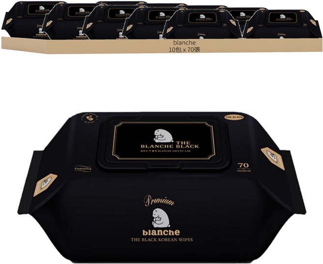 blanche Premium The Black 濕紙巾, 70張, 10包