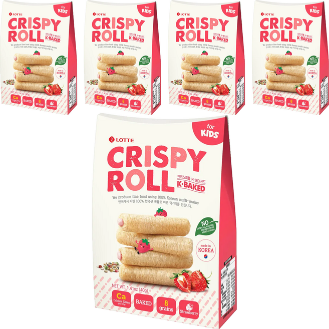 LOTTE 樂天 兒童捲心棒 8支, 草苺味, 40g, 5盒