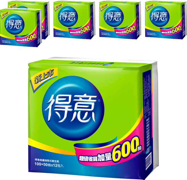 得意 抽取式衛生紙 150張, 12包, 6袋