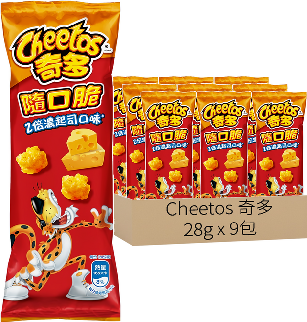 Cheetos 奇多 隨口脆 2倍濃起司口味玉米脆 酥脆口感 獨立小包裝, 28g, 9包