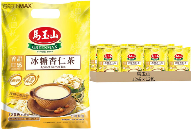 馬玉山 冰糖杏仁茶 新升級, 30g, 12包, 12袋