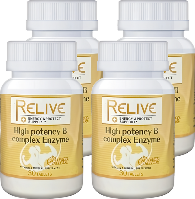 RELIVE 百大蔬果酵素天然B群, 30錠, 600mg, 4罐