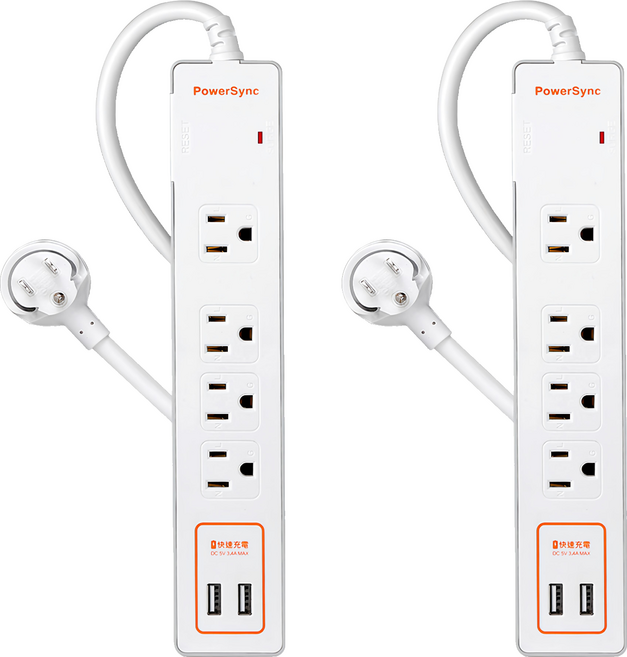 PowerSync 群加 USB 2埠 + 1開防雷擊延長線 4孔 TPS314GB9018A, 1.8m, 白色, 2條