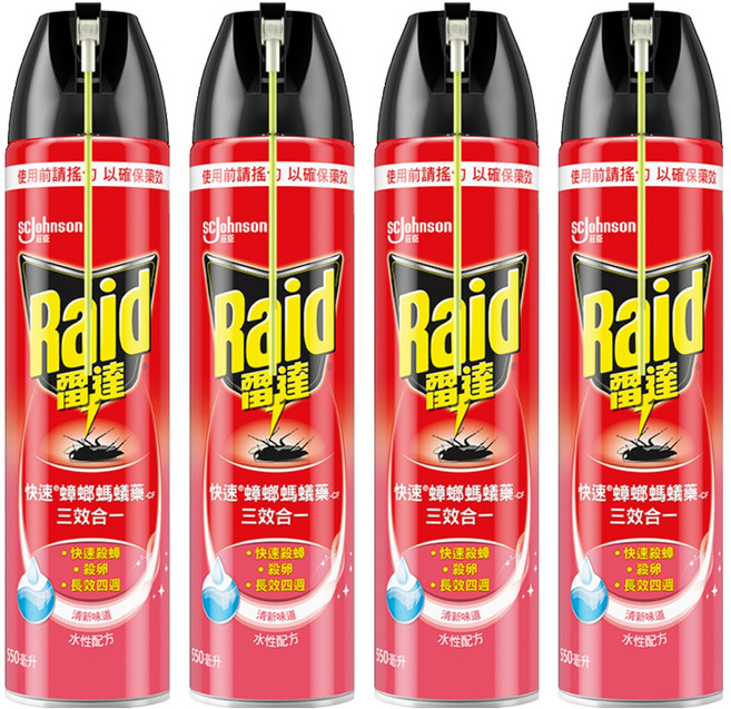 Raid 雷達 快速蟑螂螞蟻藥 清新, 550ml, 4瓶