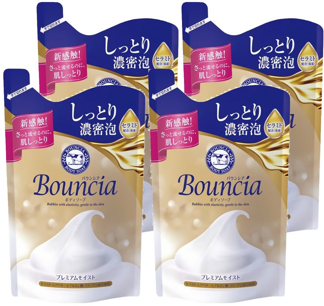 COW STYLE 牛乳石鹼 Bouncia 極致水潤沐浴乳 補充包, 4包, 340ml