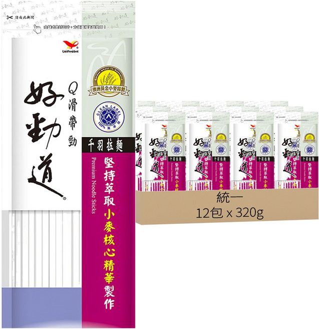 統一 好勁道 千羽拉麵, 320g, 12包