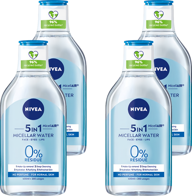 NIVEA 妮維雅 B5精華卸妝水 水潤型, 400ml, 4瓶