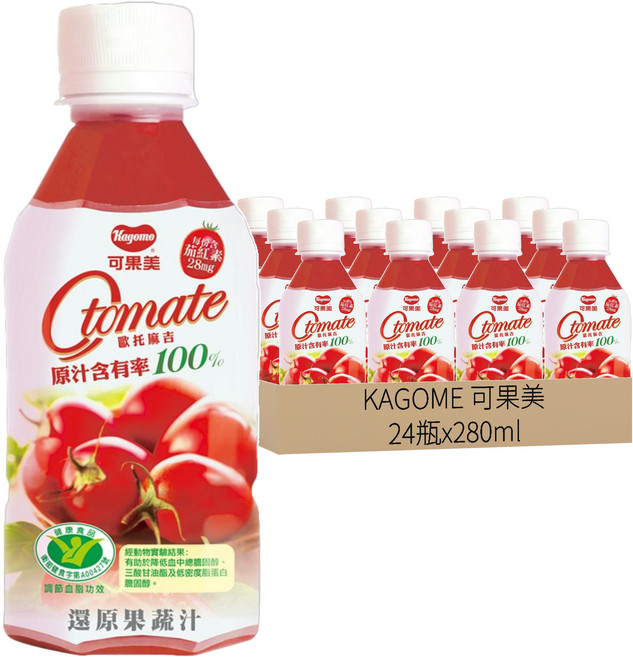 KAGOME 可果美 O tomate 蕃茄檸檬汁, 280ml, 24瓶