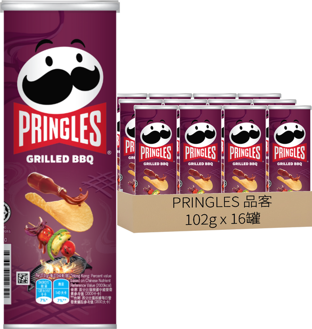 PRINGLES 品客 洋芋片 碳烤BBQ口味, 102g, 16罐