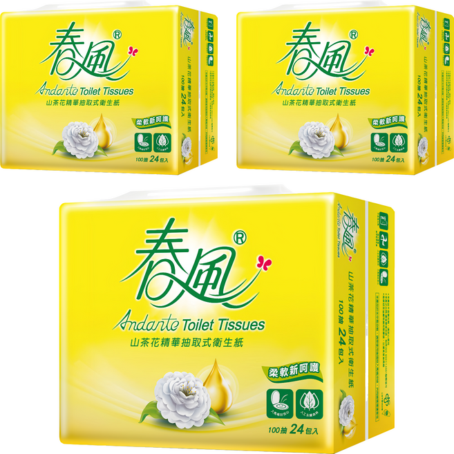 春風 山茶花精華 抽取式衛生紙 雙層, 24包, 3袋